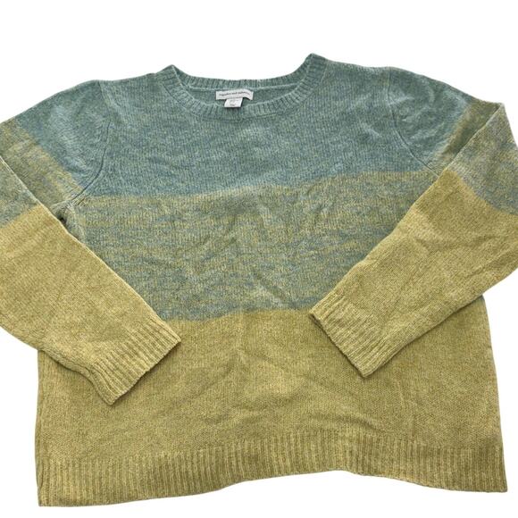 Cupcakes and Cashmere Sweater Womens X Large Blue Green Yellow Colorblock Knit - Picture 1 of 7